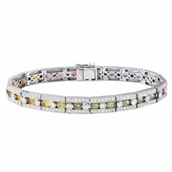 14KT White Gold 6.98ctw Multi Color Sapphire and Diamond Bracelet