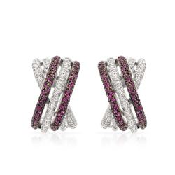 14KT White Gold 0.78ctw Ruby and Diamond Earrings