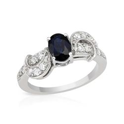 18KT White Gold 0.89ct Blue Sapphire and Diamond Ring