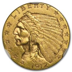 1912 $2 1/2 Indian Head Quarter Eagle Gold Coin NGC MS-62