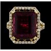 14KT Yellow Gold 12.34ct Rubellite and Diamond Ring