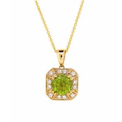 14KT Yellow Gold 1.63ct Peridot and Diamond Pendant with Chain