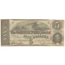 1863 $5 The Confederate States of America Note T-60 CC