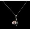 Image 2 : Pearl and Diamond Pendant With Chain - 14KT White Gold