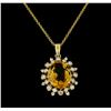 Image 2 : 4.83 ctw Citrine and Diamond Pendant With Chain - 14KT Yellow Gold