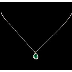 1.00 ctw Emerald and Diamond Pendant With Chain - 18KT White Gold