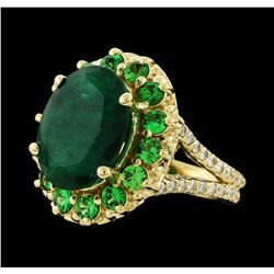 6.08 ctw Emerald, Tsavorite and Diamond Ring - 14KT Yellow Gold