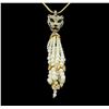 Image 1 : Panther Pearl Tassel Necklace - Gold Plated
