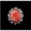 Image 2 : 6.18 ctw Coral and Diamond Ring - 14KT White Gold
