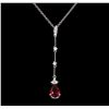 Image 2 : 1.06 ctw Ruby and Diamond Pendant With Chain - 18KT White Gold