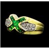 Image 1 : 1.00 ctw Tsavorite and Diamond "X" Ring - 14KT Yellow Gold