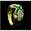 Image 4 : 1.00 ctw Tsavorite and Diamond "X" Ring - 14KT Yellow Gold