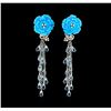 Image 1 : 14.00 ctw Blue Topaz, Turquoise and Diamond Earrings - 18KT White Gold