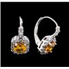 Image 2 : 1.50 ctw Yellowish Orange Sapphire and Diamond Earrings - 14KT White Gold