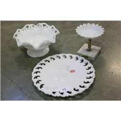 3 PIECES MILK GLASS