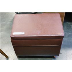 BROWN VINYL ROLLING OTTOMAN WITH RECORDS