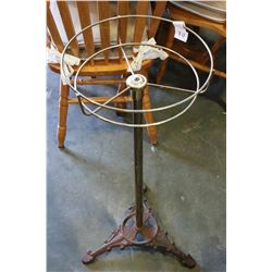 VINTAGE METAL PLANT STAND WITH CAST IRON BASE