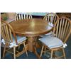 Image 1 : ROUND OAK TABLE WITH LEAF AND FOUR PRESSBACK CHAIRS