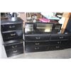 Image 1 : BLACK DRESSER WITH MIRROR AND PAIR OF NIGHTSTANDS