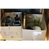 Image 1 : TWO BOXES OF GLASSWARE AND BRASS ETC