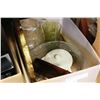 Image 2 : TWO BOXES OF GLASSWARE AND BRASS ETC