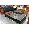 Image 1 : BRAND NEW MODERN QUEENSIZE ESPRESSO FINISH BEDFAME WITH INSET LEATHER HEADBOARD, AND STORAGE DRAWERS