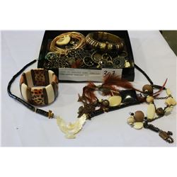 TRAY OF VARIOUS BONE JEWELLRY AND EAGLE PENDANT ETC