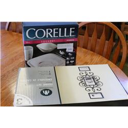 CORELLE BOXED DISHE SET AND HOME TRENDS PICTURE FRAME SET