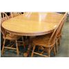 Image 1 : OAK TRESTLE BASE PAWFOOT TABLE W/ LEAF, 4 SIDE CHAIRS + 2 ARMCHAIRS