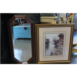 FRAMED PRINT AND MODERN MIRROR