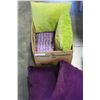 Image 1 : LOT OF PURPLE AND GREEN PILLOWS AND RUG