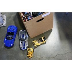 BOX OF DIE CAST CARS AND REMOTE CONTROL