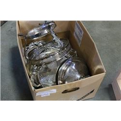 BOX OF SILVER PLATED SERVING PIECES