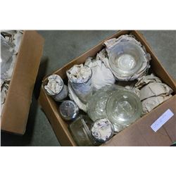 TWO BOXES OF GLASS SERVING PIECES AND DISHES