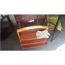 Suitcase; telephone table; display case; bar stool
