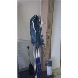 Set of cross country skis; fishing rod; paddle