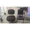 Image 1 : 2 plastic lawn chairs; black folding chair; black leather frame chair; office chair