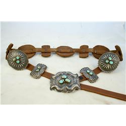 Navajo Concho Belt of Sterling Silver and Turquise