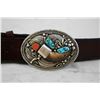 Image 2 : Sterling Silver Navajo Belt Buckle Set w/Turquoise