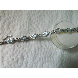 BRACELET - 3.6TCW MARGUISE FACETED BLUE TOPAZ & DIAOMND IN STERLING SILVER SETTING - INCLUDES CERTIF