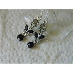 EARRINGS - ONYX & RHINESTONES - SHEPARD HOOKS