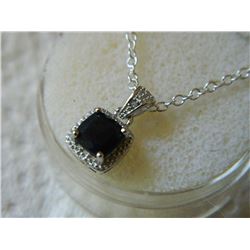 NECKLACE - SQUARE FACETED BLUE SAPPHIRE & DIAMOND IN STERLING SILVER SETTING - RETAIL ESTIMATE $275