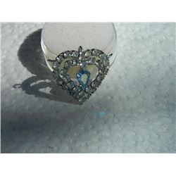 VINTAGE PENDANT - DOUBLE HEART WITH RHINESTONES - BLUE RHINESTONE IN CENTER - STAMPED JAY FLEX STERL
