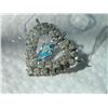 Image 6 : VINTAGE PENDANT - DOUBLE HEART WITH RHINESTONES - BLUE RHINESTONE IN CENTER - STAMPED JAY FLEX STERL