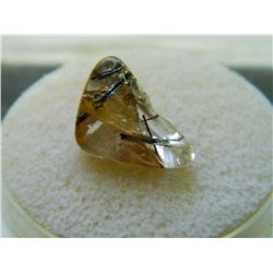 GEM STONE - FREE FORM & POLISHED CLEAR QUARTZ WITH BLACK & BROWN TOURMALINE- 13.3L X 10.0W X 8.9H mm