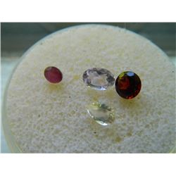 GEMSTONES - ASSORTED FACETED GEMS - INCLUDES AMETHYST, GARNET & WHITE TOPAZ - 4 TTL