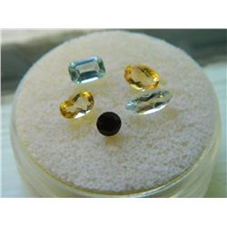 GEMSTONES - ASSORTED FACETED GEMS - INCLUDES CITRINE, BLUE TOPAZ & WHITE TOPAZ - 5 TTL