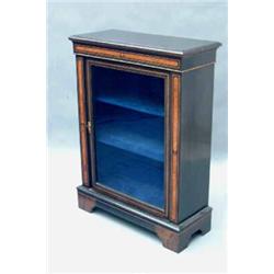A Victorian ebonised and burr walnut pier cabinet, fitted glazed door enclosing shelved interior,...