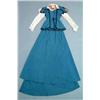 Image 1 : A two-piece petrol blue wool theatrical costume, comprising a tight laced bodice lined with peach...