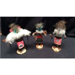 3, 8" Signed Kachina Dolls